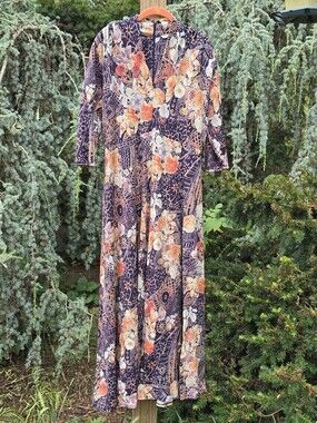 Soft Surroundings Brown and Peach Floral Maxi Dress